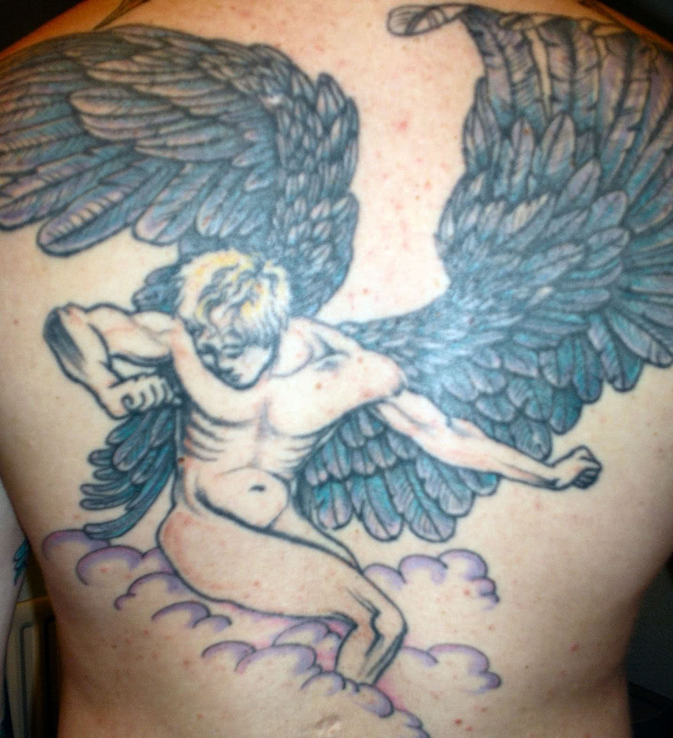 Simple Man Angel Tattoo On Full Back