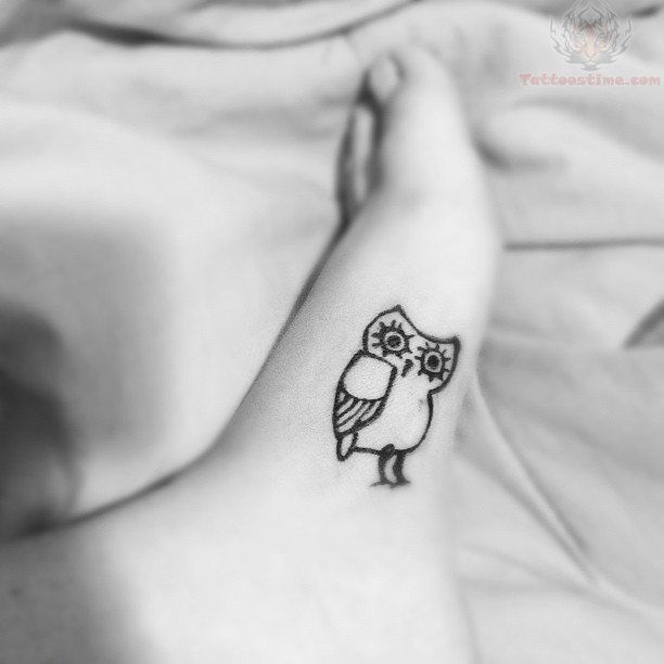 Simple Owl Foot Tattoo For Girls