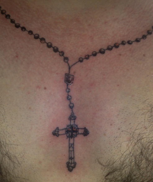 Simple Rosary Beads Tattoo On Chest