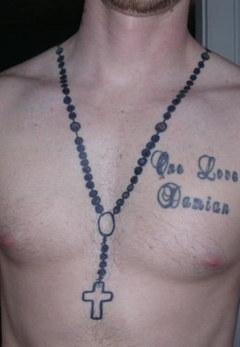 Simple Rosary Tattoo Around Neck For Men