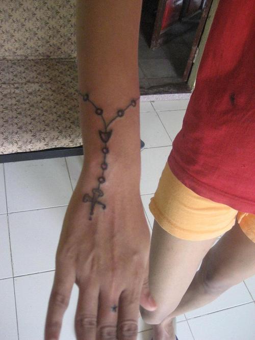 Simple Rosary Tattoo On Wrist For Girls