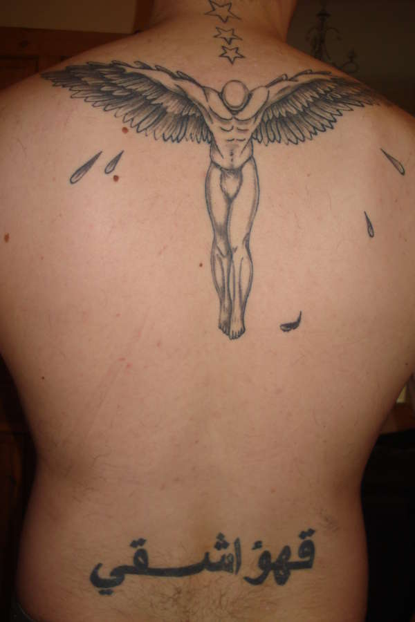 Simple Star Angel Tattoo On Upper Back