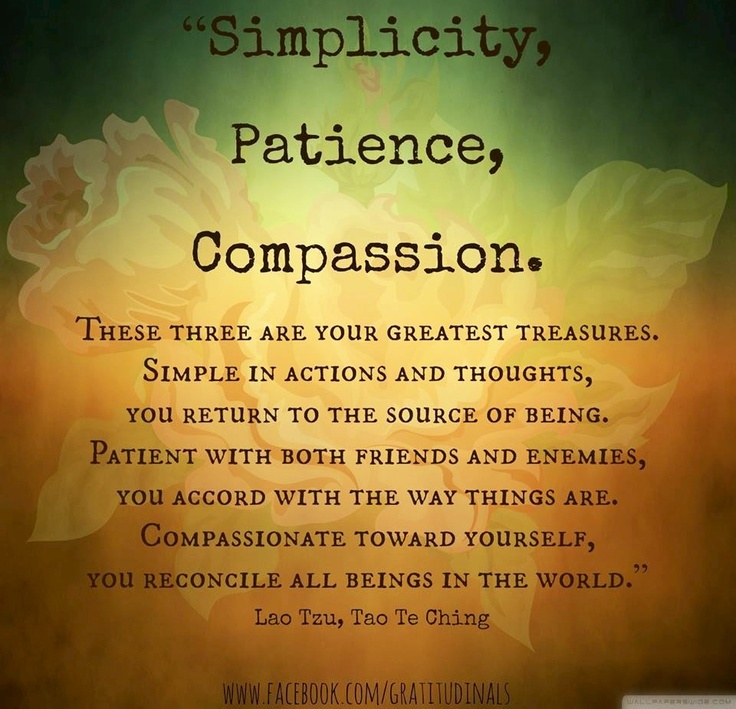 Simplicity, patience, compassion.These three are your greatest treasures.Simple in actions and thoughts, you return to the source of being.... Lao Tzu