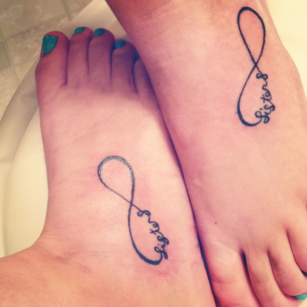 Sisters Matching Infinity Tattoos On Feet