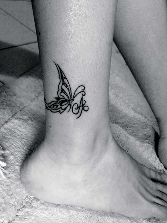 Small A Butterfly Tattoo On Ankle
