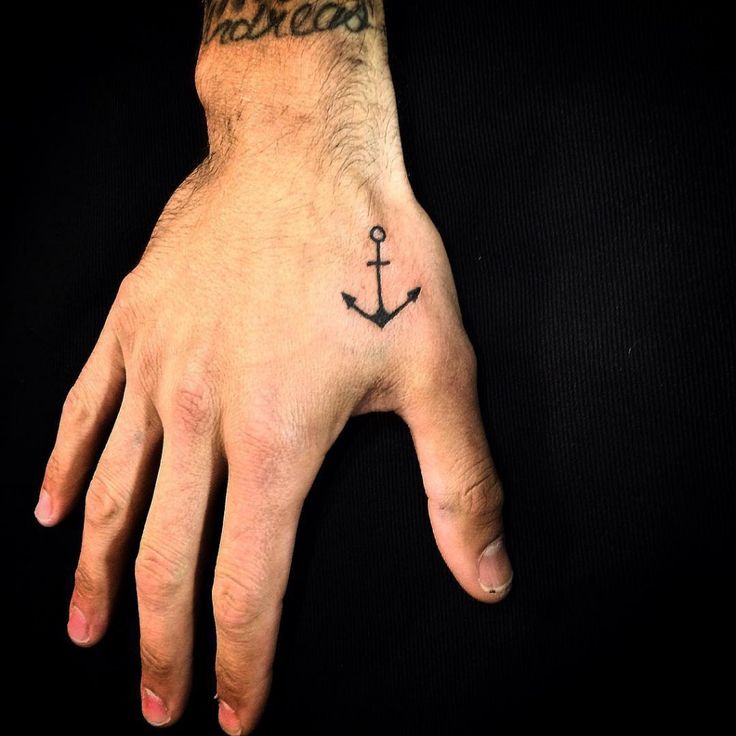 Small Anchor Tattoo On Hand For Men