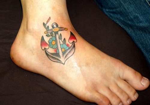 Small Anchor Traditional Tattoo On Foot