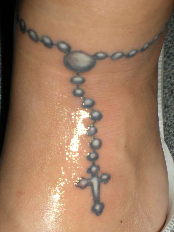 Small Black Rosary Tattoo On Ankle
