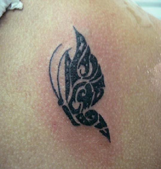 Small Black Tribal Butterfly Tattoo