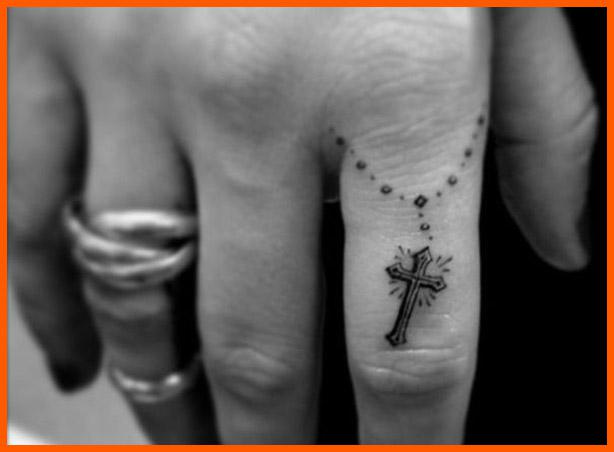 Small Christian Rosary Tattoo On Finger