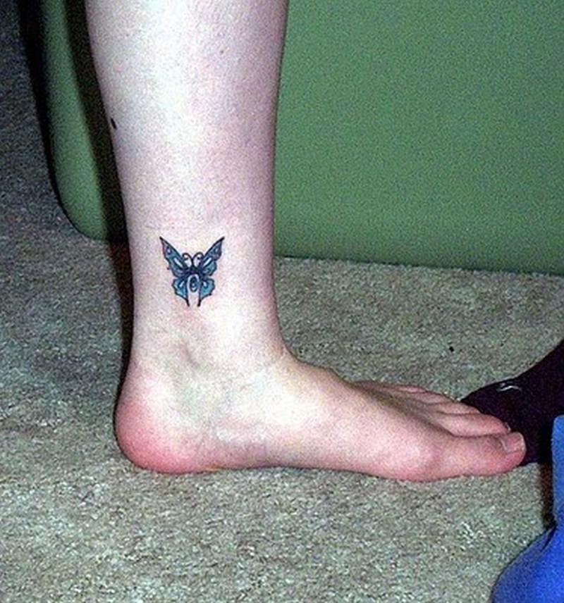 Small Color Butterfly Tattoo On Ankle For Men