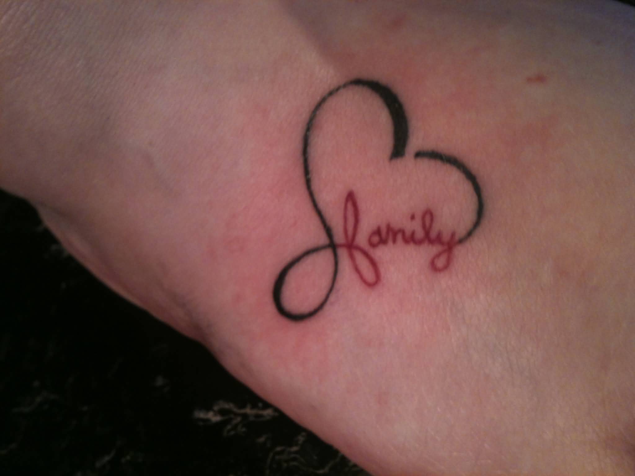 Small Family Heart Infinity Tattoo On Foot