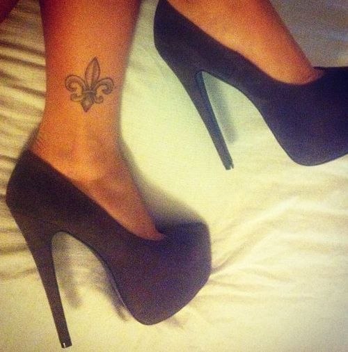 Small Fleur De Lis Tattoo On Girl Ankle