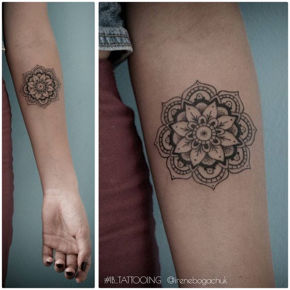 Small Floral Mandala Tattoo On Forearm By Irene Bogachuk