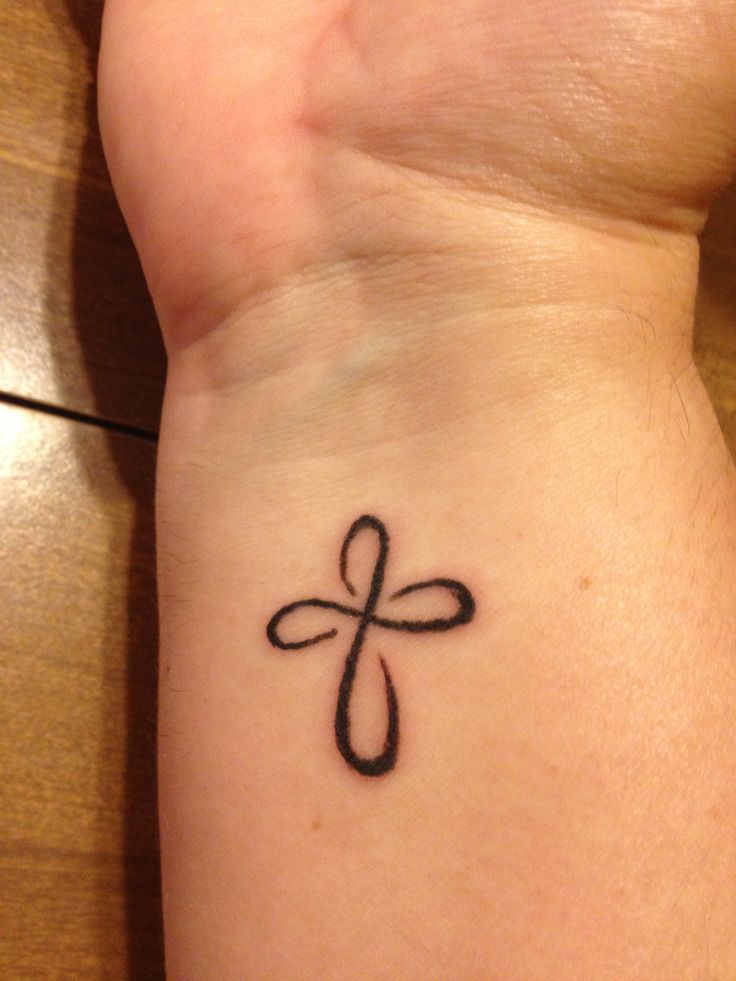 Small Infinity Cross Religious Tattoo On Wrist For Men