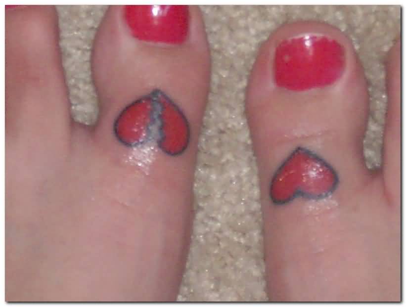 Small Love Hearts Tattoo On Toes For Girls