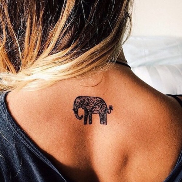 Small Mandala Elephant Tattoo On Upper Back