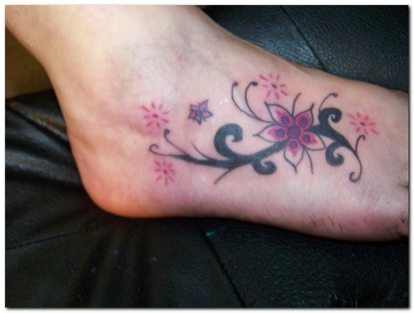 Small Pink Flower Tattoo On Foot