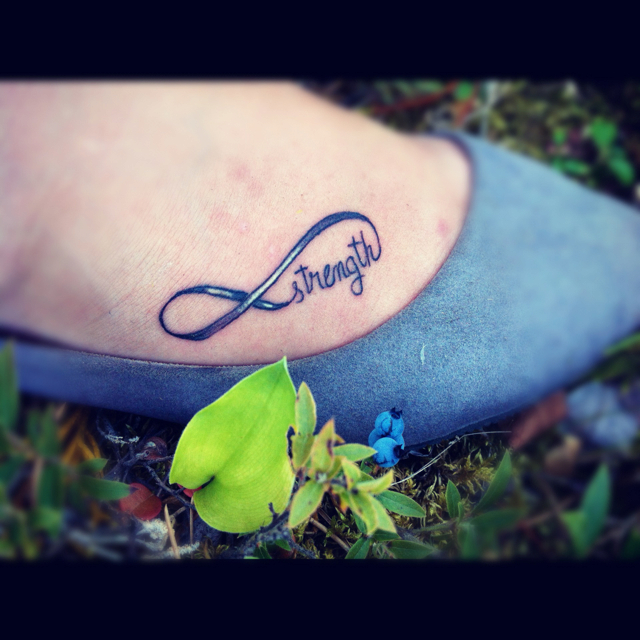 Small Strength Infinity Tattoo On Foot