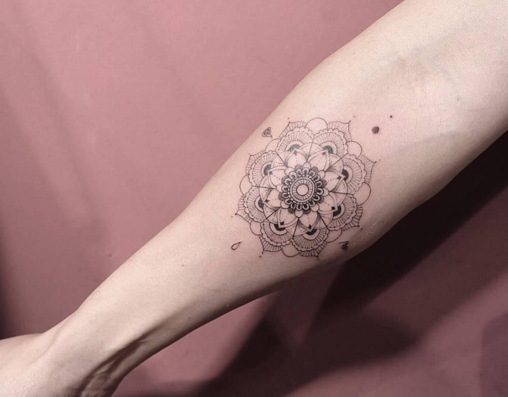 Small Stylish Mandala Flower Tattoo On Forearm By Nando