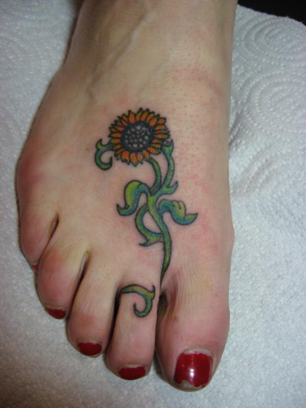 Small Sunflower Tattoo On Foot