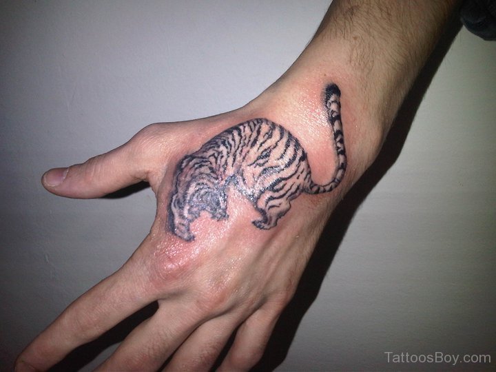 Small Tiger Hand Tattoo For Men