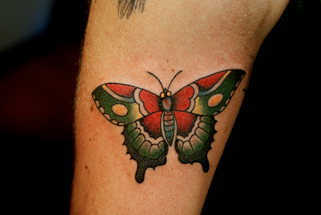 Small Traditional Butterfly Tattoo By John Raftery