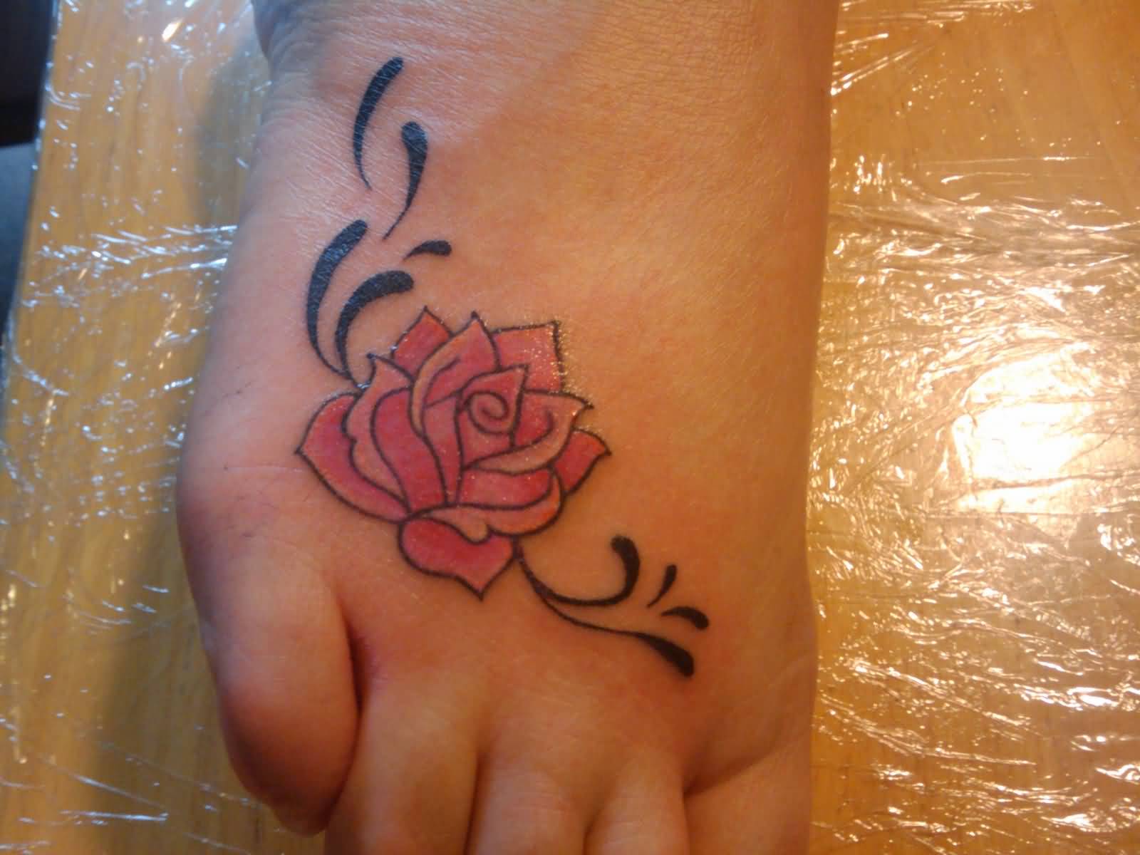 Small Traditional Red Rose Foot Tattoo