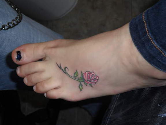 Small Traditional Rose Foot Tattoo