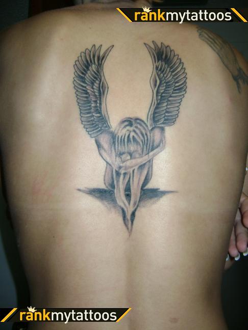 Small Weeping Angel Tattoo On Back