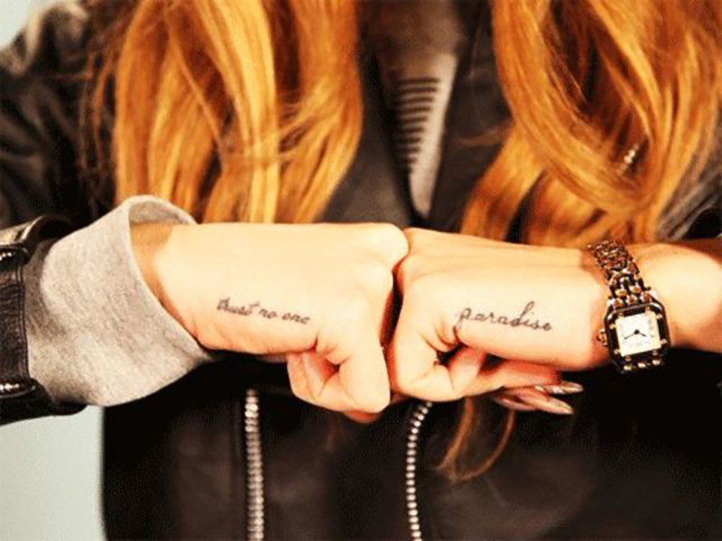Small Words Both Side Hand Tattoos For Girls