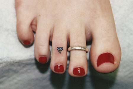 Smallest Color Heart Toe Tattoo