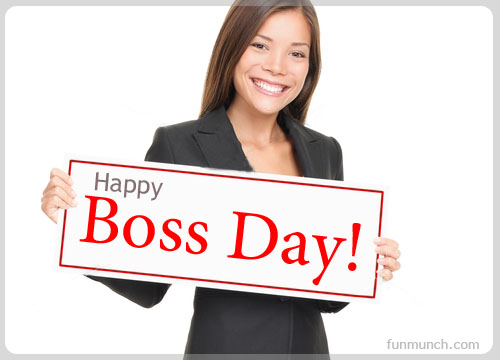Smiling Girl With Happy Boss Day Wishes Note
