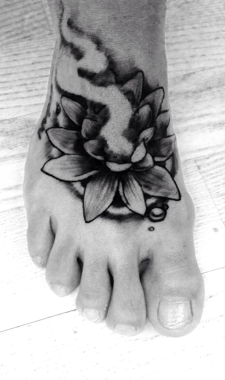 Smoking Lotus Black And White Flower Foot Tattoo
