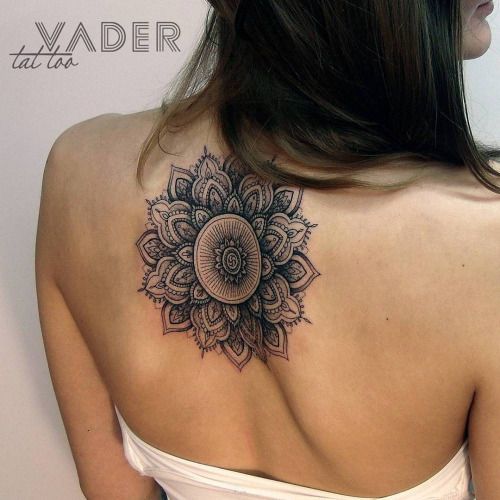 Spiritual Mandala Flower Tattoo On Upper Back By Tatiana Vader