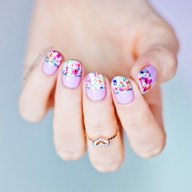 Spring Floral With Silver Striping Tape Nail Art