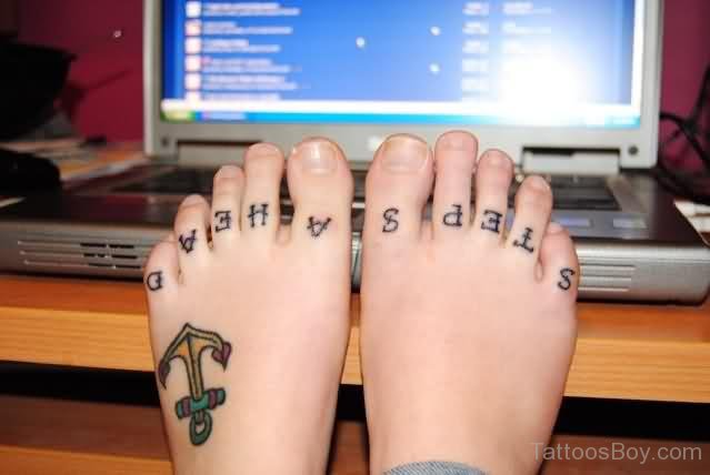 Step Ahead Words Tattoo On Toes
