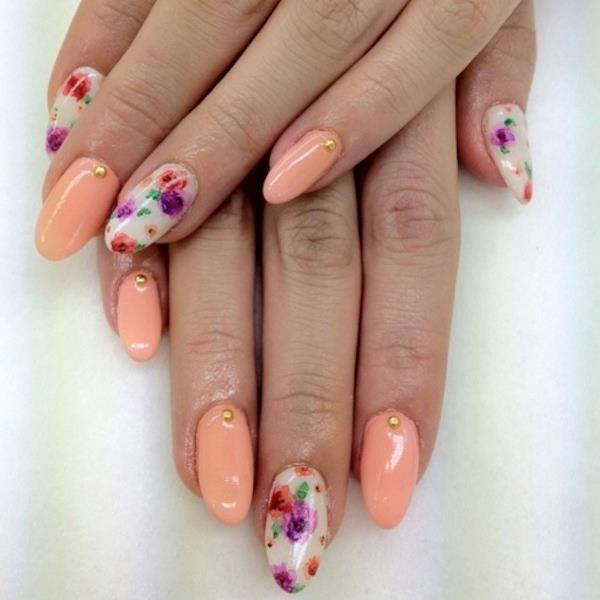Stunning Beads And Spring Flowers Nail Art