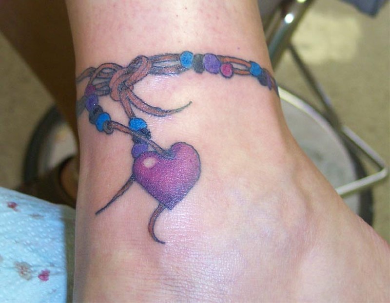 Stylish Heart Bracelet Tattoo On Ankle