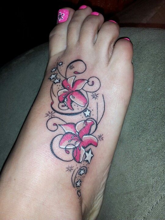 Stylish Lily Flowers Tattoo On Foot For Girls