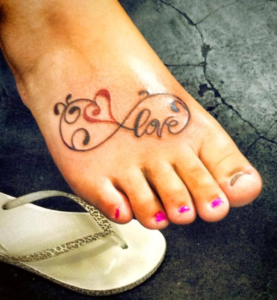 Stylish Love Heart Infinity Tattoo On Foot