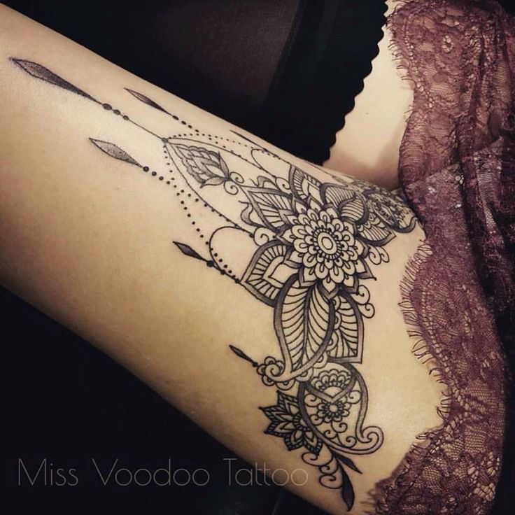 Stylish Mandala Flower Tattoo On Thigh By Courtney Corson