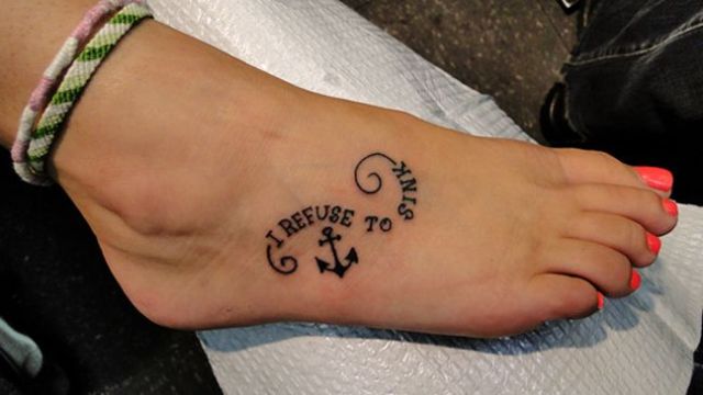 Stylish Sailor Quote Tattoo On Girl Foot