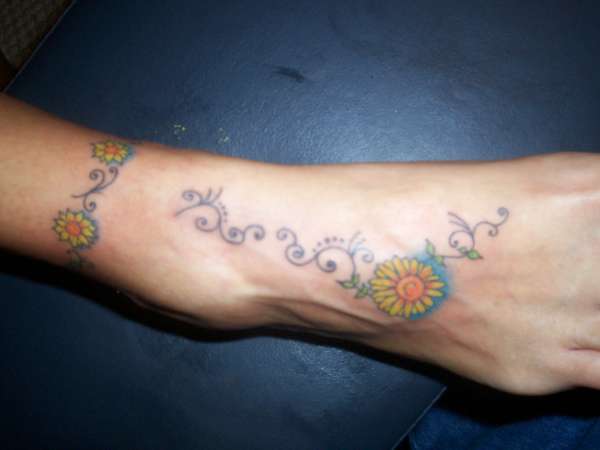 Stylish Small Sunflower Foot And Ankle Tattoo