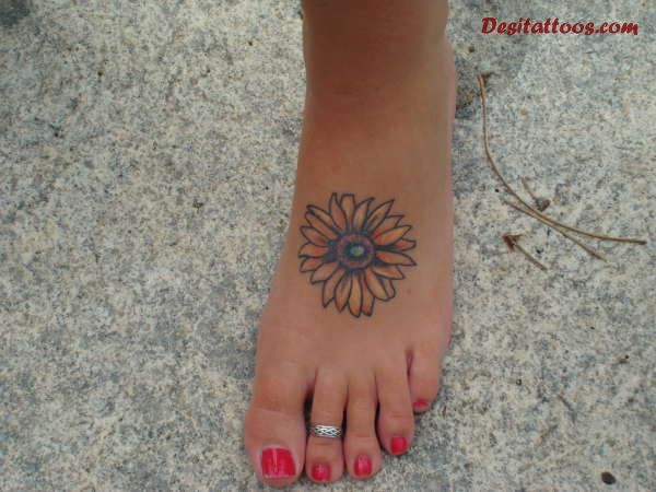 Sunflower Tattoo On Left Foot For Girls