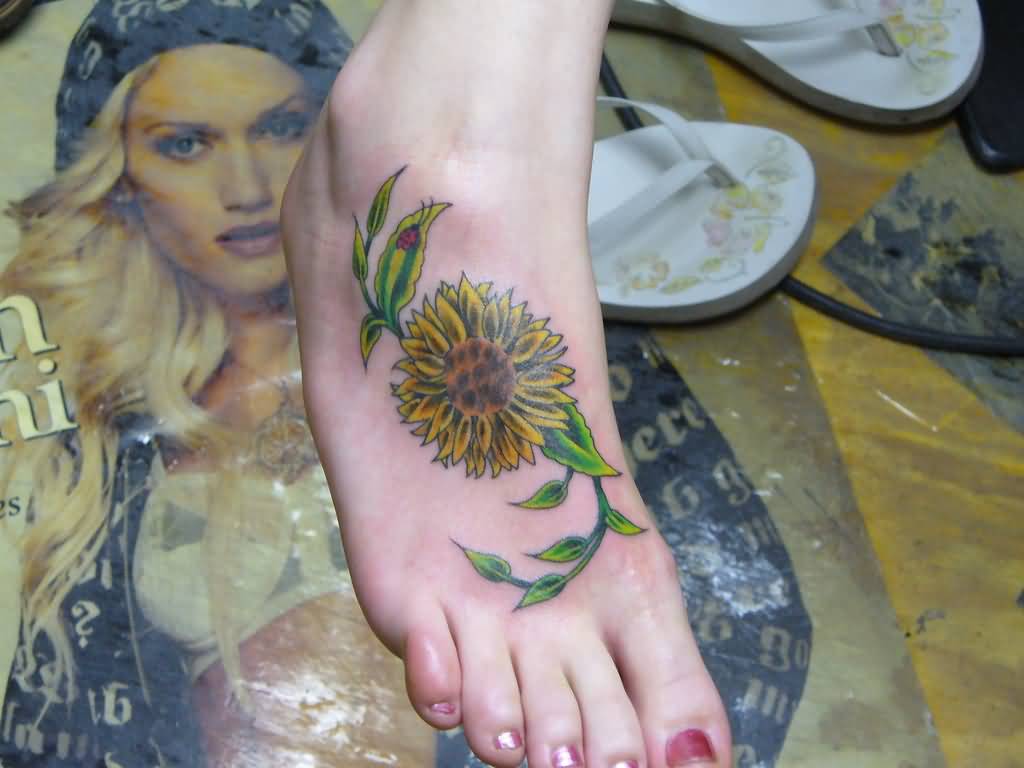 Sunflower Tattoo On Right Foot