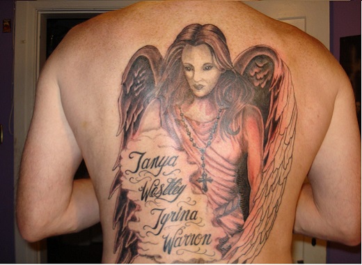 Superb Guardian Angel Tattoo On Full Back