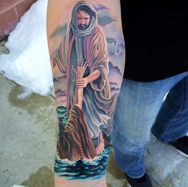 Superb Savior Jesus Christian Tattoo On Forearm