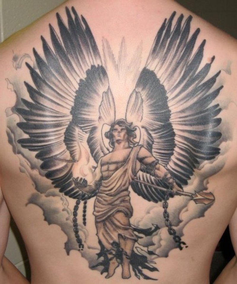 Superb Warrior Angel Tattoo On Full Back