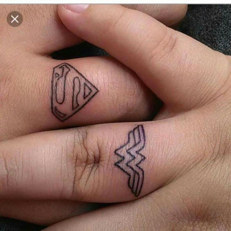 Superman Wonder Woman Finger Couple Tattoos